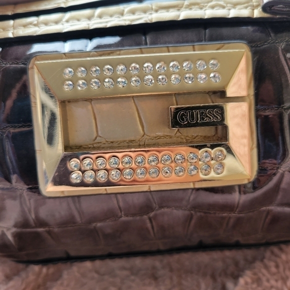 Vintage Guess Handbag Y2K Faux Leather Bling Gold Silver Purse Satchel Bag Retro - Picture 2 of 13